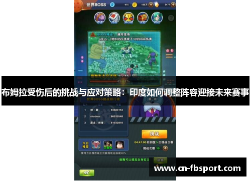 布姆拉受伤后的挑战与应对策略：印度如何调整阵容迎接未来赛事